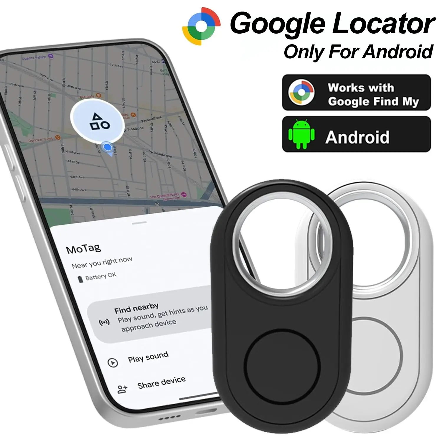 Android Bluetooth-compatible Tracker, Smart Google Location Finder, Supports Google Find HUB APP, Key/wallet/luggage/pet Locator, for Android Phones Only, Wireless Key Finder