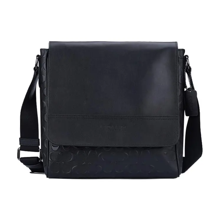 COACH Houston 27 Embossed Leather Crossbody Bag for Men, Medium Size, Black