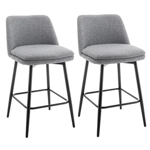 2PC Counter Height Swivel Barstools, Modern Upholstered Linen Fabric Bar Stools, Seat Height Bar Chair