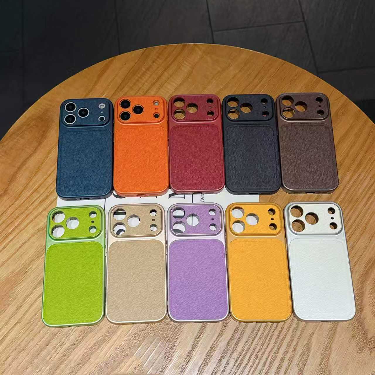 2026 Full Coverage Large Window iPhone 17 Pro Max Lychee Texture Case Compatible with Apple 16/15 /14/13