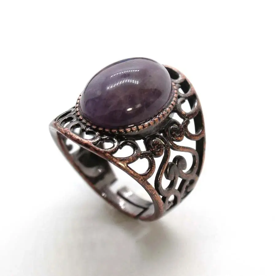 Vintage Crystal Oval Stone Rings For Women Men Natural Amethyst Quartz Crystals Red Jasper Reiki Adjustable Finger Ring Jewelry