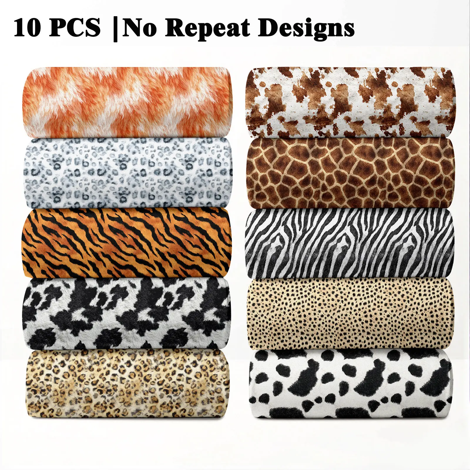 10PCS Animal Texture Seamless Print Fabric, 23x55cm (9x22in) Classic Animal Print Pattern Quilting Home Decor DIY