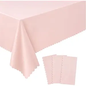 3 Pack Plastic Light Pink Tablecloths, 54 X 108Inch Disposable Spring Tablecloth Scalloped Pink Table Cloth for Rectangle Tables Table Cover for Girls Birthday Baby Bridal Shower Tea Party Wedding