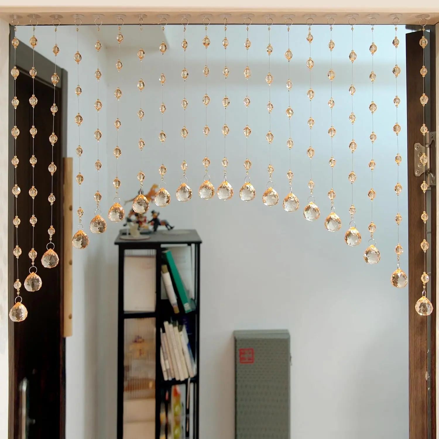 OSVINO Crystal Beaded Curtain for Doorways, 20 Strings Arch Door Beads |   Hanging Room Divider Bead Curtains, No Drill Self-Adhesive for Bedroom, Window, Closet, Entryway, Coffee House