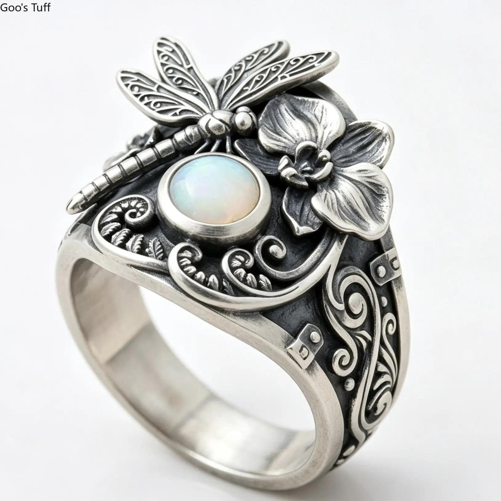 Women's Alloy Steel Ring - Electroplated Dragonfly Floral Motif Retro Vintage Costume Jewelry, Sizes 6-10, for Daily Wear, Gifting, Dragonfly Motif