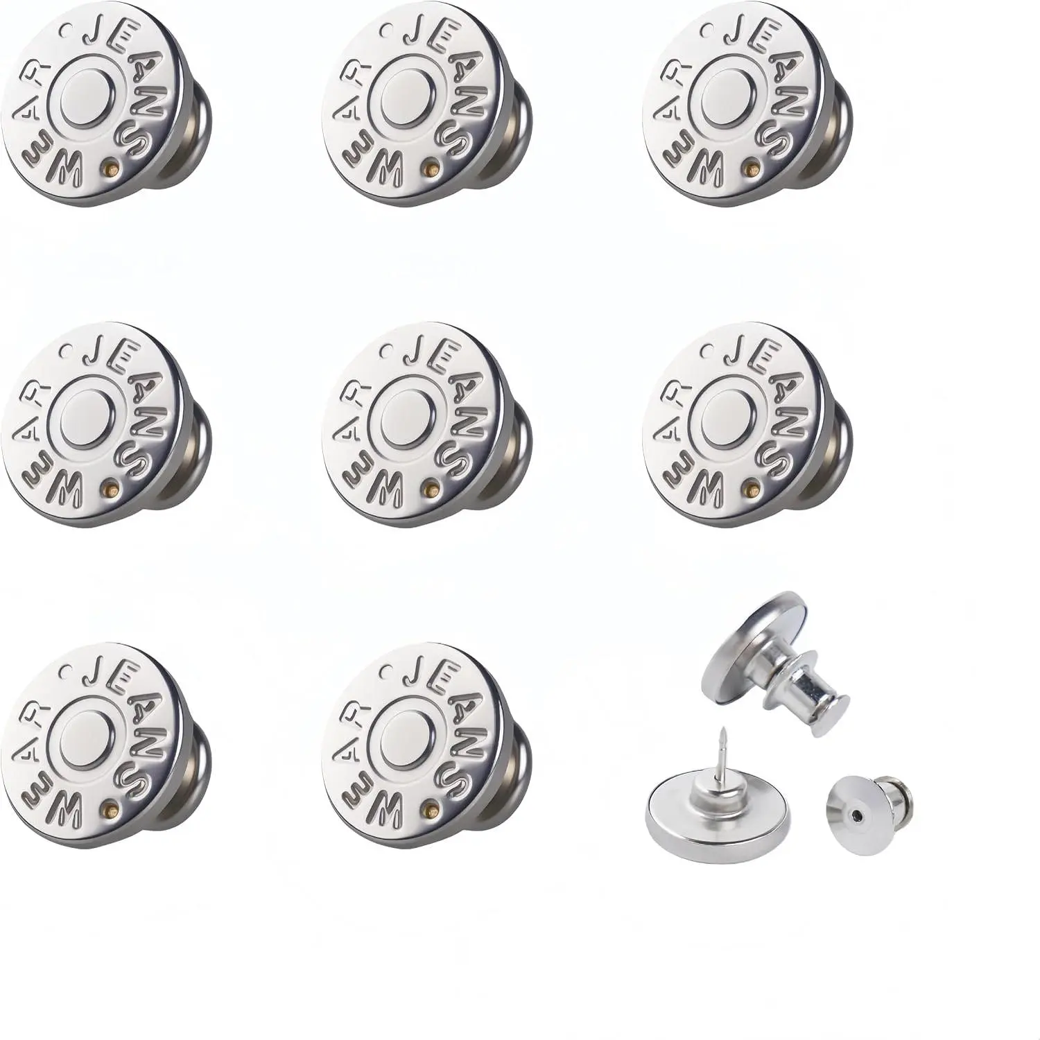 and Adjustable Jeans Button Kits,17MM No-Sew Metal Jean Buttons Pins for Loose Jeans,   Pants Button (8Set-Letter )