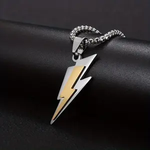 1pc Fashion Men's 304 Stainless Steel Double Layer Lightning Pendant Necklace Punk Hip Hop Rock Party Jewelry Gifts