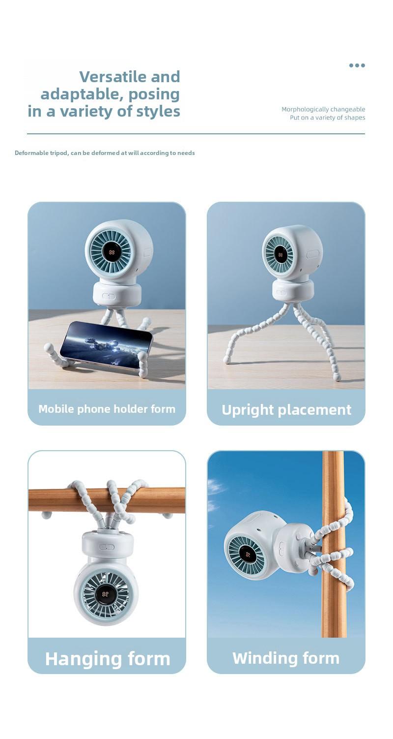 New baby stroller fan with oscillating head, octopus clamp for baby stroller, portable desktop rechargeable mini clip fan