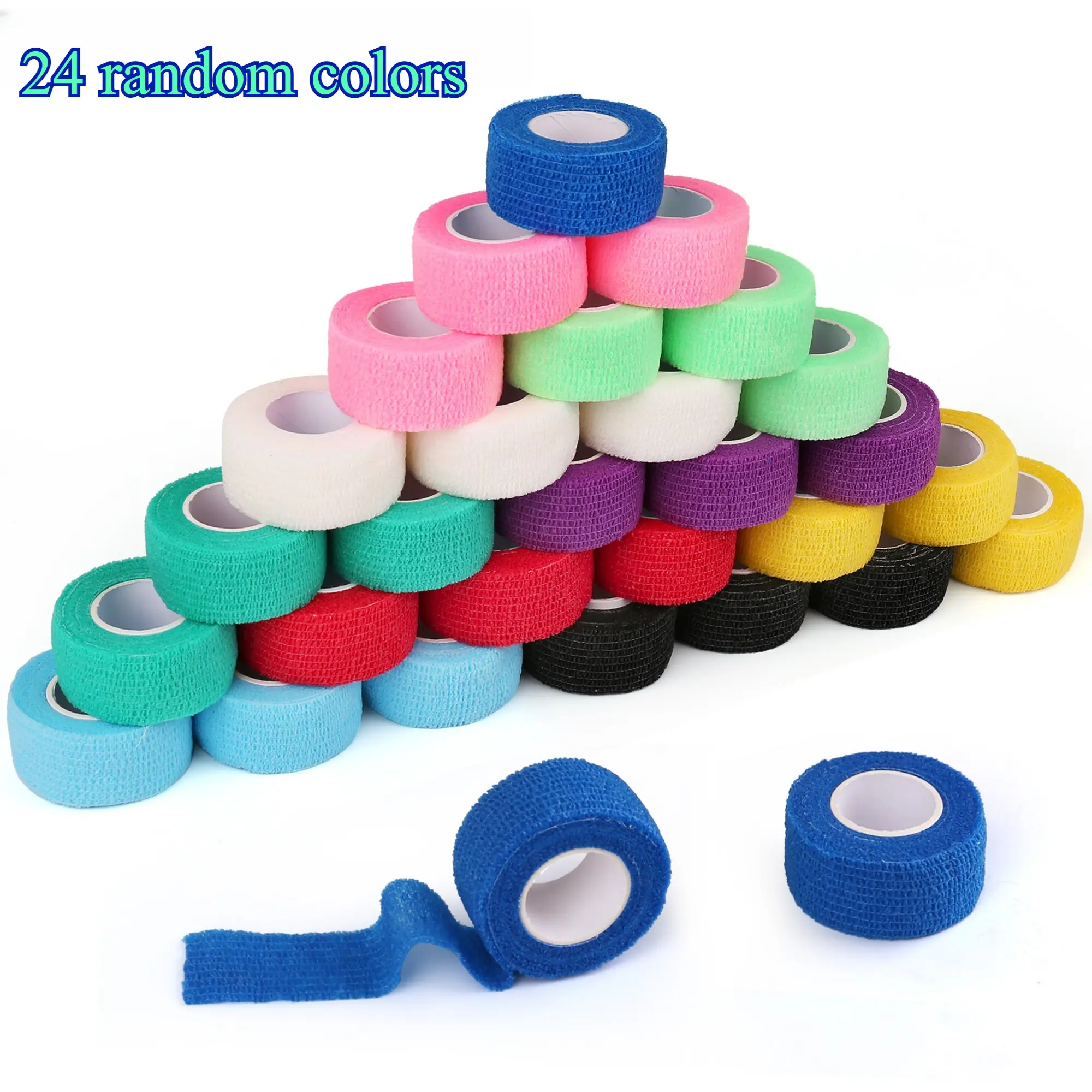 24 rolls of random color self-adhesive sports bandages, 1 inch x 5 yards, bright colors, random matching, a must for sports enthusiasts