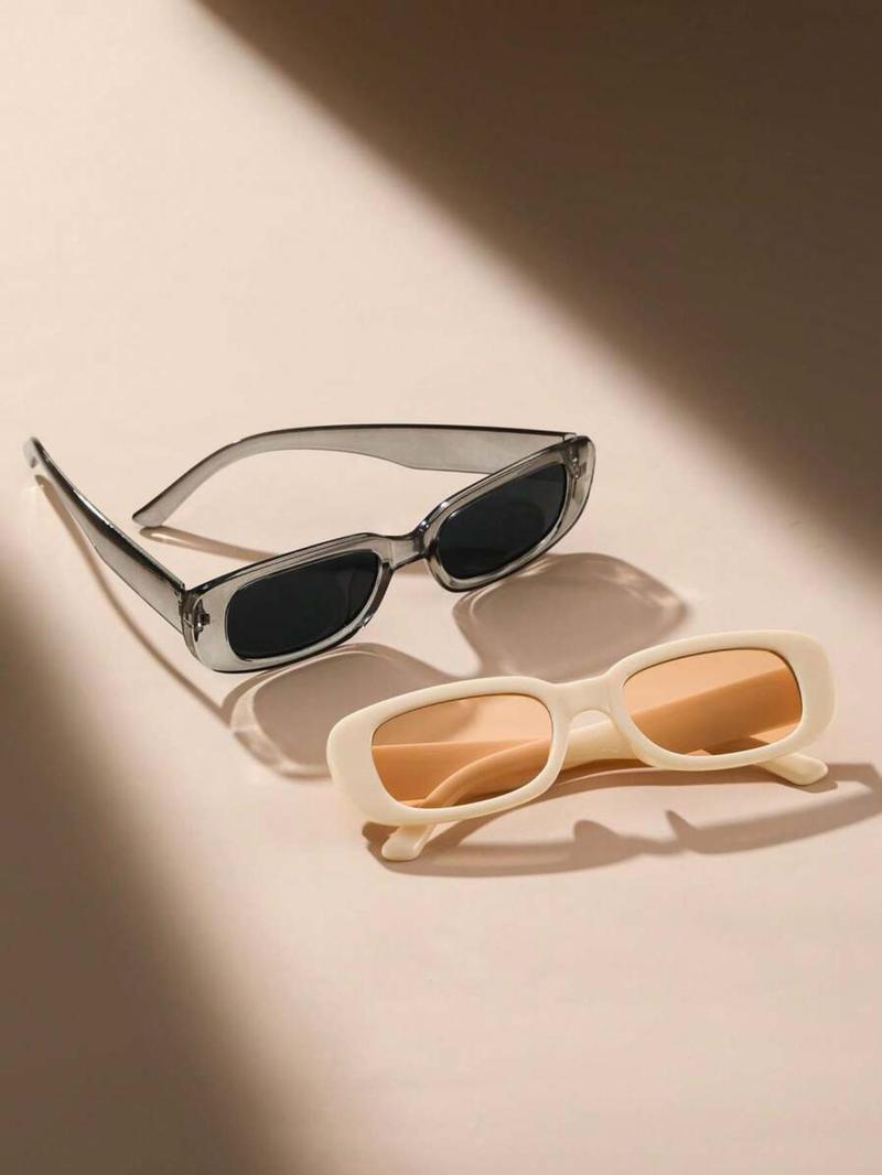 Vintage Simple Tinted Lens Sunglasses (2 Pairs), Square Frame Fashion Tortoiseshell Sunglasses, Travel Accessories for Men & Women