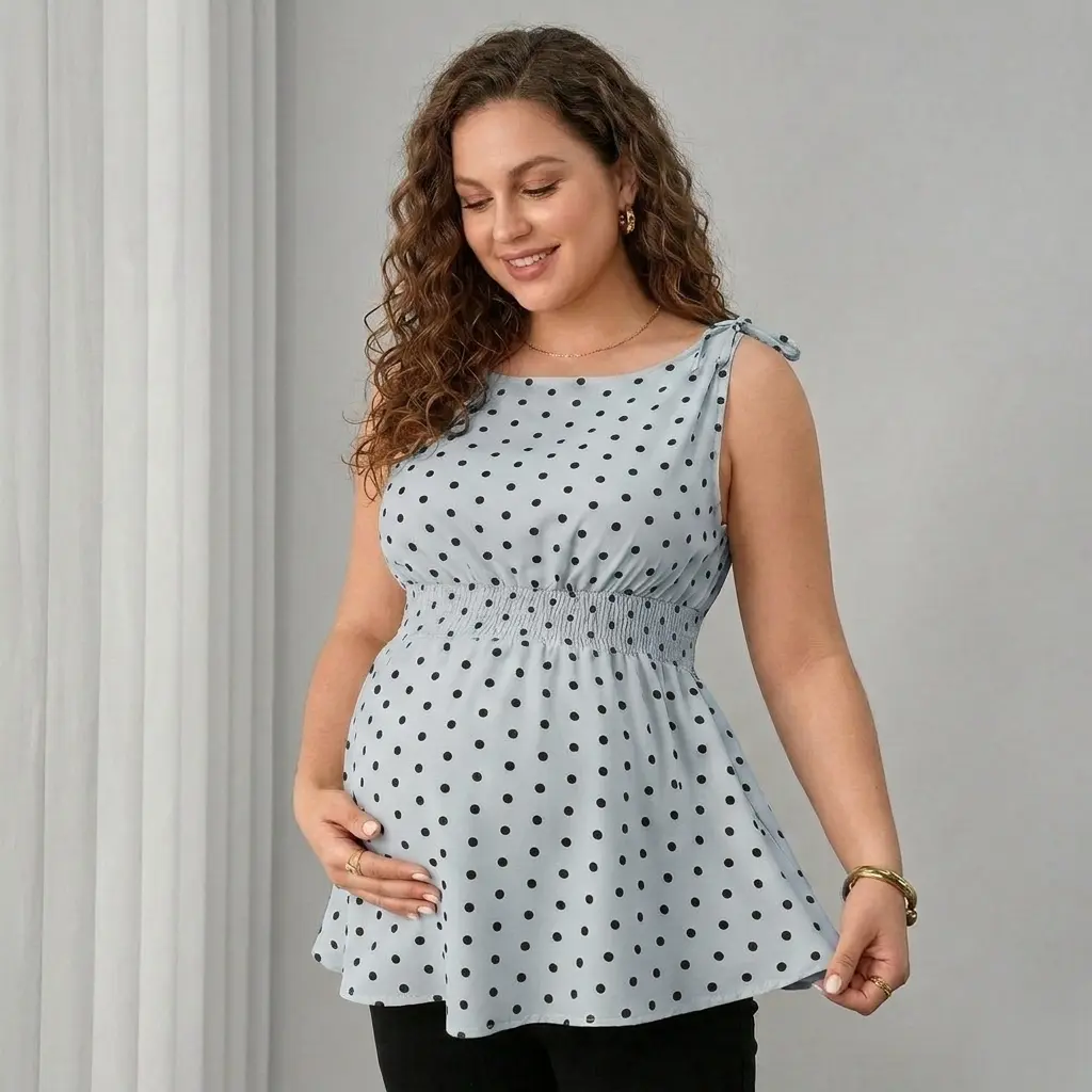 Maternity Polka Dot Cami Top, Adjustable Strap A-Line Blouse Maternity Tank Top, Flowy A-Line Pregnancy Camisole chic maternity outfit Comfortable Maternity Apparel