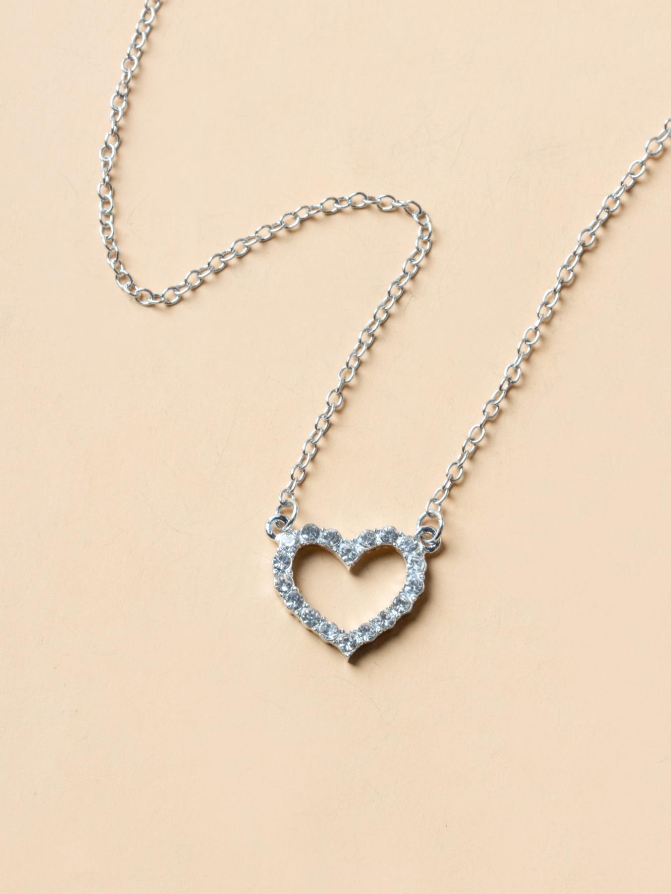 Elegant Rhinestone Heart Shaped Design Pendant Necklace for Women, Stainless Steel Jewelry for Gift, Fashionable Accessories for Daily Decoration As Gift, Mother's Day Gifts