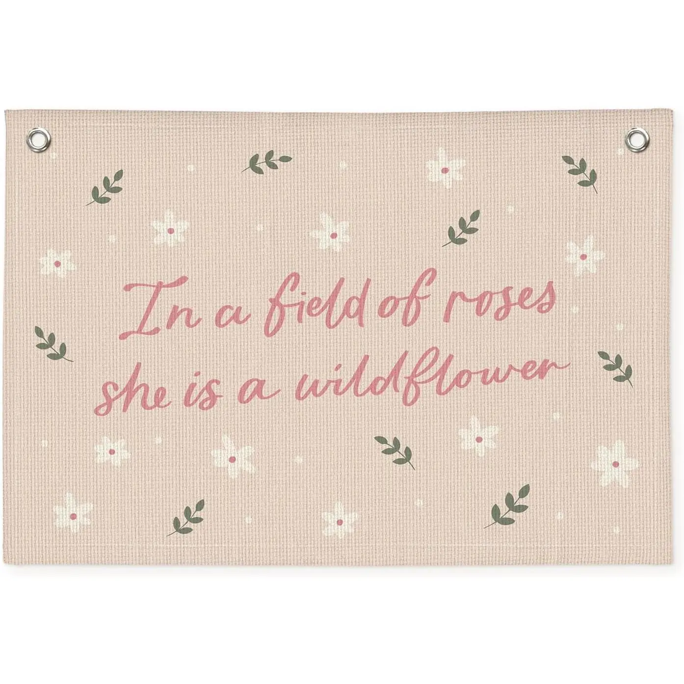 Girls Room Decor, Wildflower  Decor, In a Field Full of Roses She Is a Wildflower  Linen Banner Flag for Little Girl  Girl Floral