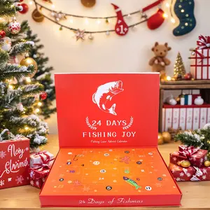 Fishing Advent Calendar Gift – 24-Day Holiday Countdown with Lures & Tackle, Red Surprise Box for Fishing Lovers