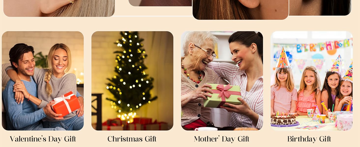 CASAIECA Ear Cuffs Non-Piercing Earrings for Women Cute Small Clip-On Cartilage Earring 14k Gold Plated Dainty Fake Piercings Earings