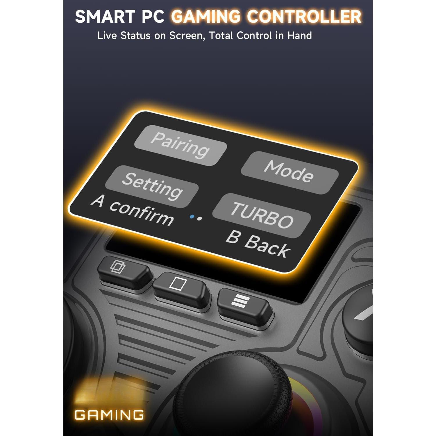 PC Controller -- Interactive Screen  Controller Compatible with PC// 2/iOS/Android, Hall Effect Joystick & Triggers, RGB Lighting, Adjustable Vibration/Turbo, 1000mAh (Black)