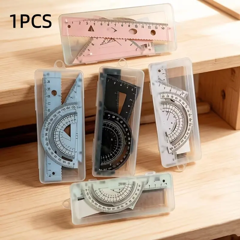 1pcs Multifunctional Geometric Ruler Set, Protractor Triangle Straightedge, Handheld Measurement Drawing Tool, Four Colors Available