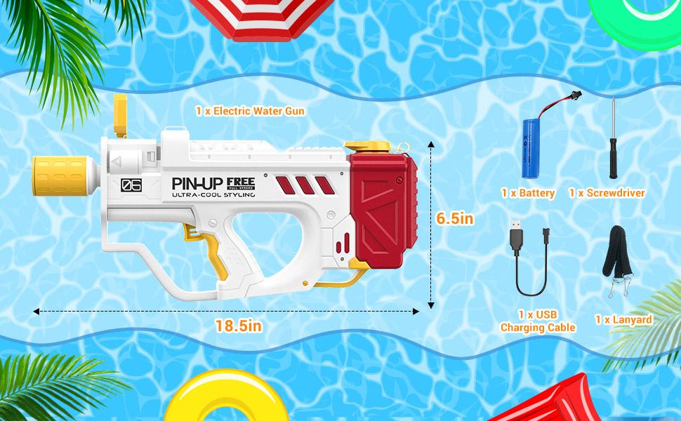 EFFUN Continuous-Fire Electric Water Gun, 300 ml capacity, 275–315-inch range, LED effects, and rechargeable design-Dual modes for children and adults, durable and sturdy, perfect as a party gift