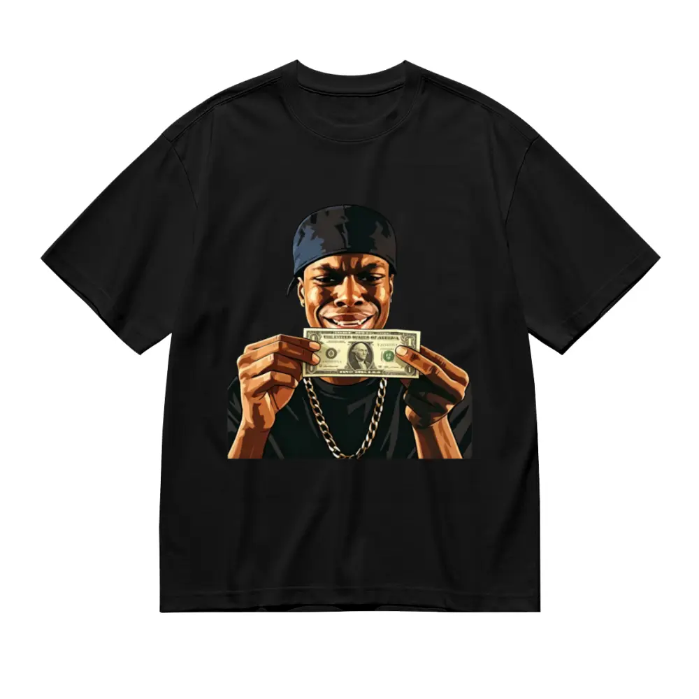 Men's Short-Sleeve Graphic T-Shirt - Chris Tucker Friday Movie Dollar Bill Print, 90s Hip Hop Streetwear, Unisex Vintage Casual Garment Top, Shortsleeve, Clothes, Cotton, Fitted, Round Neck