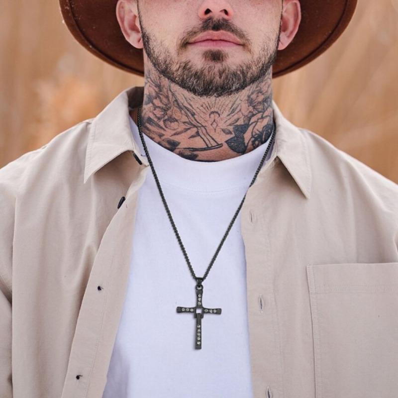 Cross Necklace for Men, Cross Pendant Necklace Stainless Steel Chains Sterling Silver Necklace Men's Cross Chain Jewelry Link Chain for Boys Fast and Furious