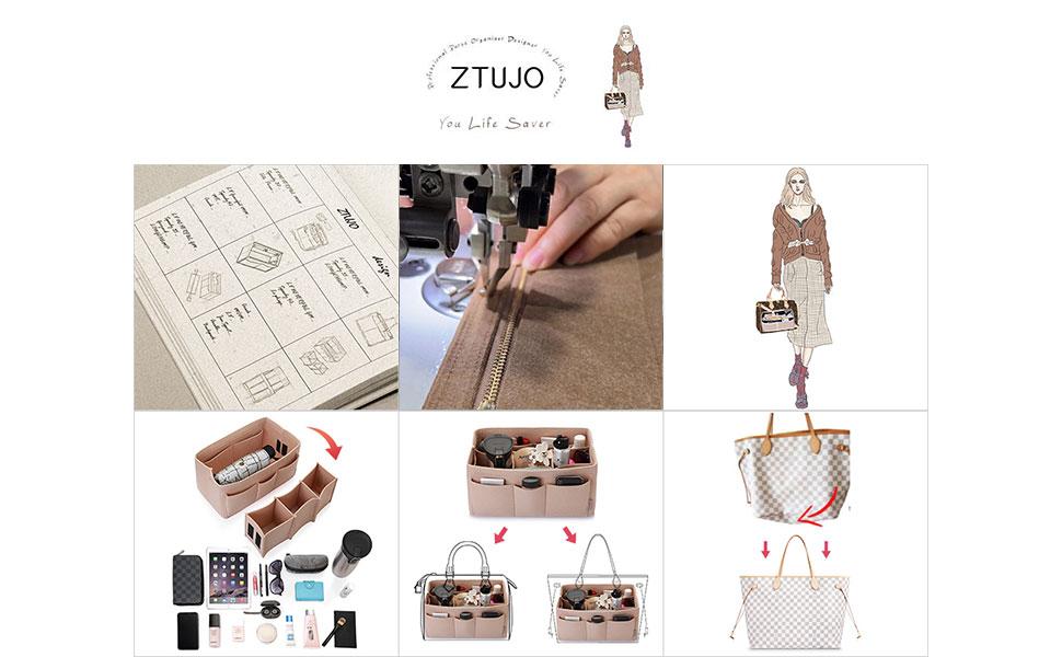 Purse Organizer Insert, Felt Bag Organizer For Handbag Purse Organizer,13 Colors, 6 Size (Medium, Black)