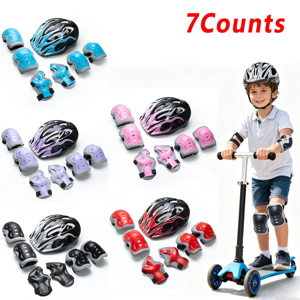 7pcs Kid Child Roller Skating Bike Helmet Knee Wrist Guard Elbow Pad Pieces Children Roller Skating Head Skateboard Knee Pads