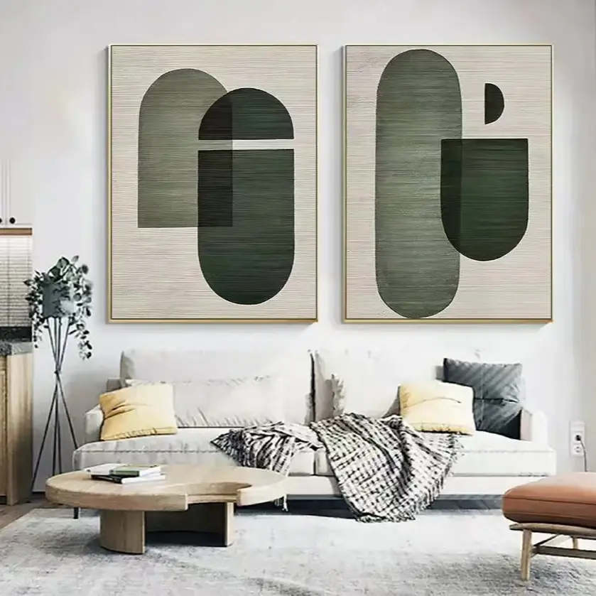 2pcs Green Beige Mural Texture Abstract Painting Modern Minimalism Oil Painting Poster Frameless Printmaking Living Room Home Decoration