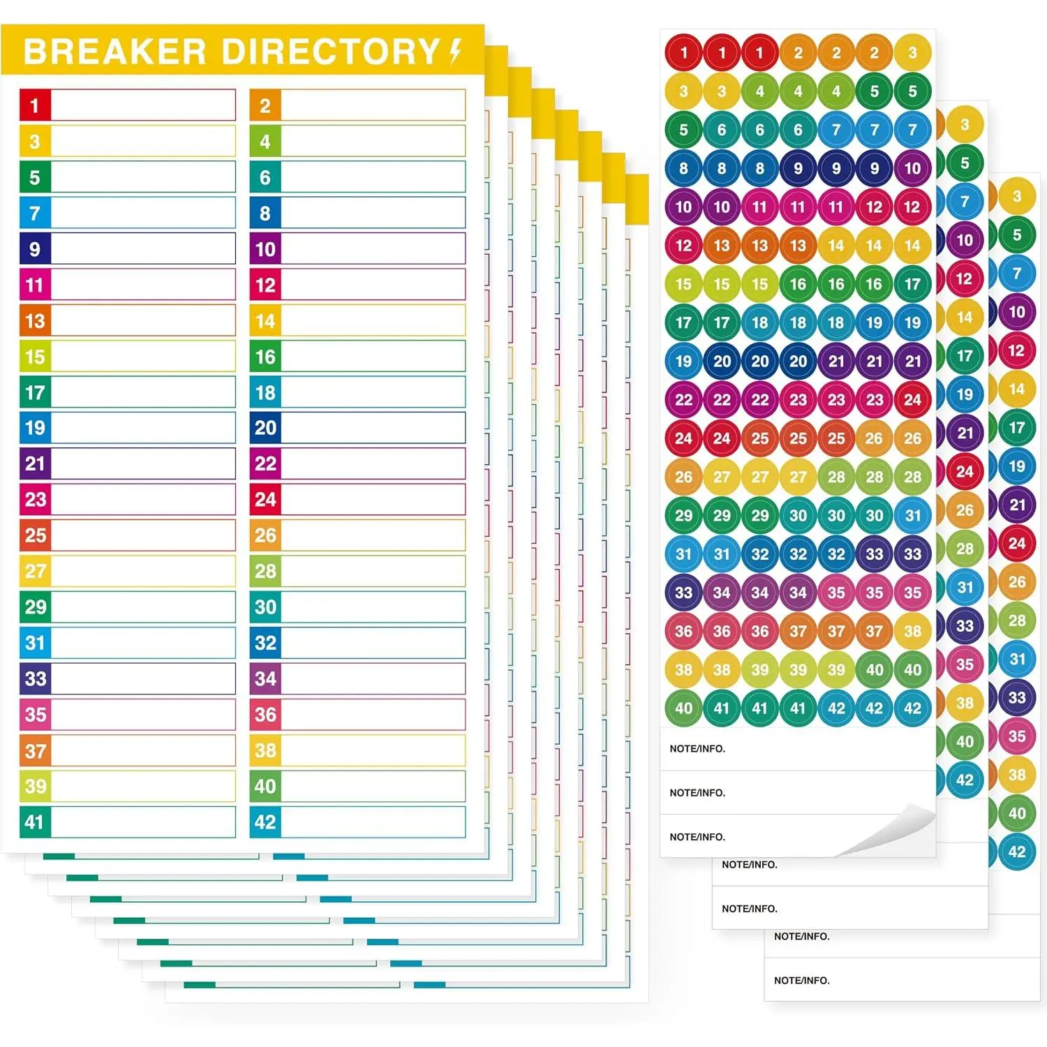 10 Sheets Breaker Panel Labels & 3 Number Stickers, Colorful  Durable Self-Adhesive Electrical Number Directory Load Center Stickers