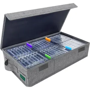 Cassette Tape Storage Box Practical Cassette Tape Holder 16.34 x 9.25 x 3.54 Inch Cassette Rack with Lids and Index Labels Holds Up to 48 Cassette Tape Cases Gray