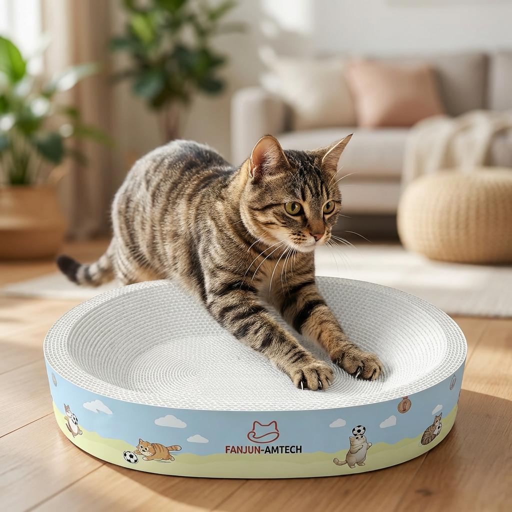 Cat toys do not shed paper scraps, oval cat scratching board provides ample space for play and sleep, anti slip pet cats provide advanced reinforced corrugated cardboard scratching board for playing with sleep and scratching anti-slip design
