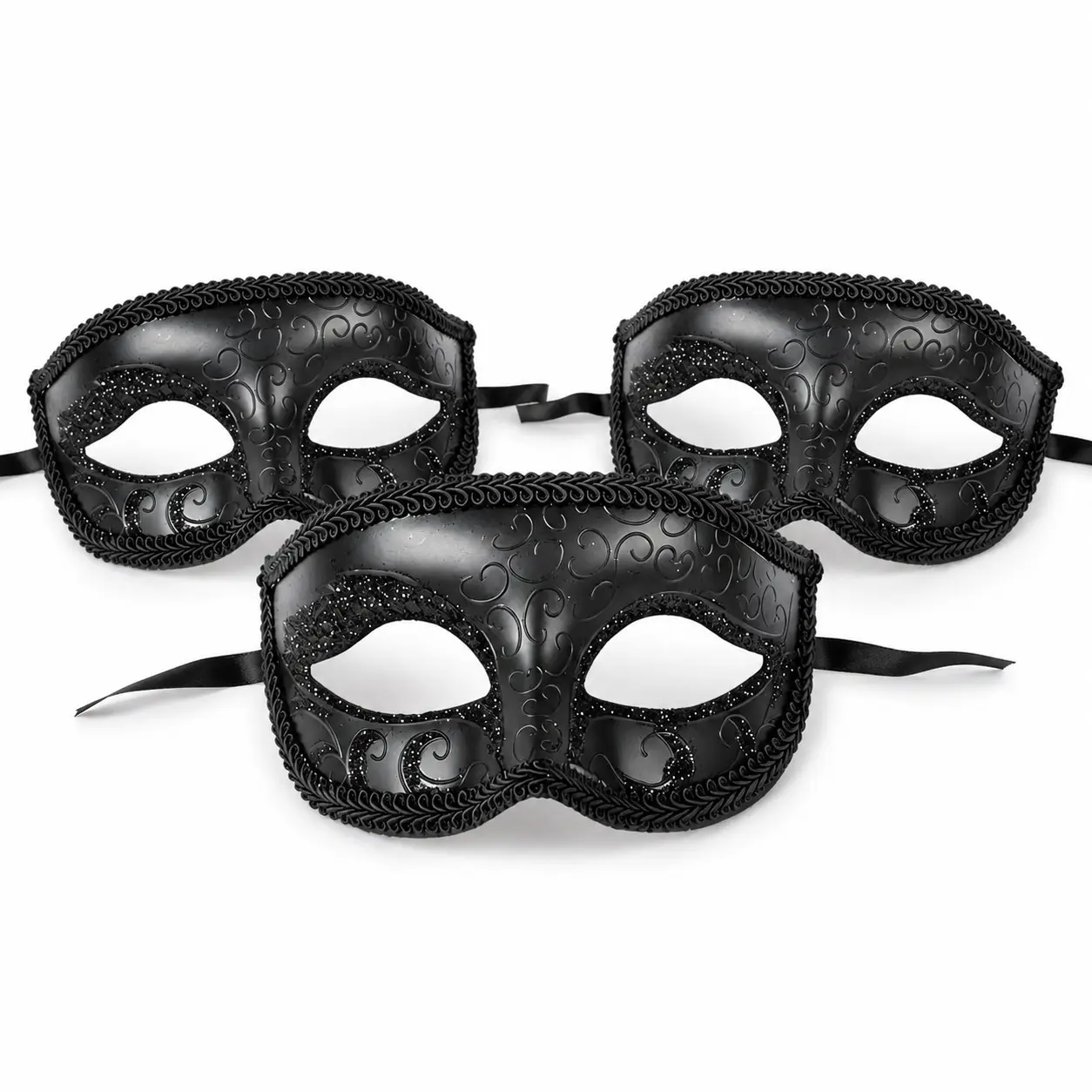 3PCS Black Masquerade Mask Set, Venetian Party Costume Eye Masks for Halloween Christmas Ball Cosplay Events