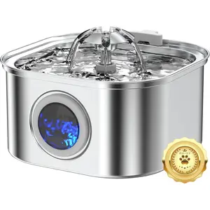 Cat Water Fountain Stainless Steel, 3.2L/108oz Cat Fountain with Water Level Indicator, Pet Water Dispenser with Quiet Pump Ideal for Cats, Dogs and Multi-pet households