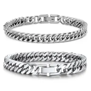 Stainless steel four-sided grinding double-woven bracelet cold wind men and women simple Cuban bracelet jewelry buckle bracelet
