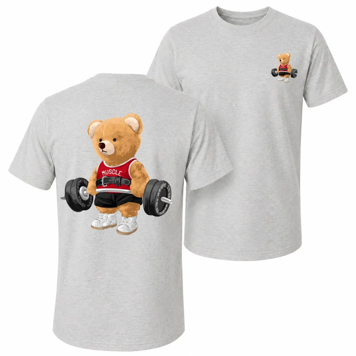 Men's 100% Cotton Gym Bear Graphic Print T-Shirt - Relaxed Loose Fit, Elastic Fabric, Soft Breathable Short Sleeve Menswear Tee for Summer Streetwear & Daily Wear