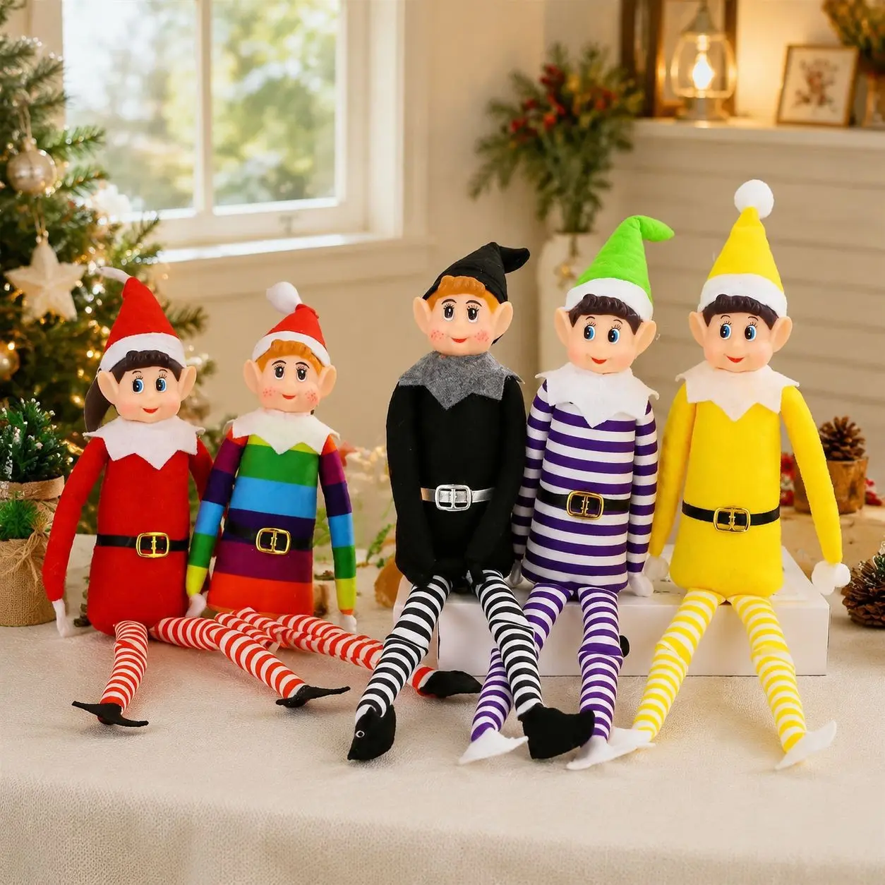 Multiple Christmas Theme Bookshelf Elf Dolls, Colorful Classic Santa Claus Decorations, Perfect for Holiday Hide-And-Seek Games, Home Decoration