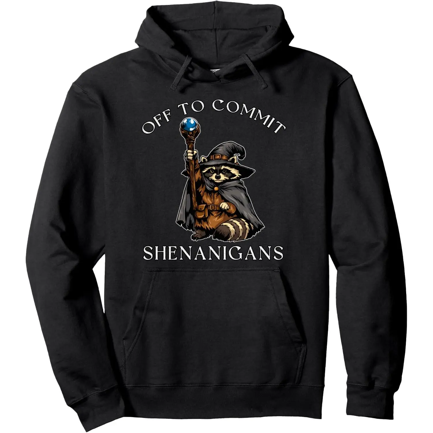 Funny Wizard Racoon Meme Fantasy Off to Commit Shenanigans Pullover Hoodie