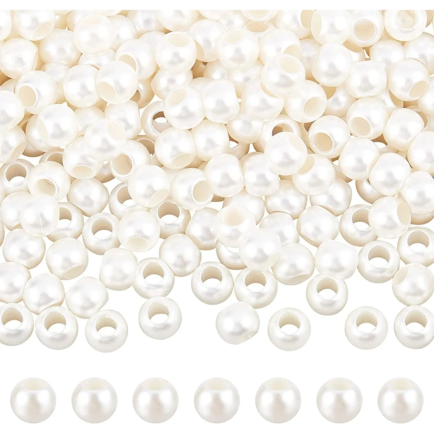 300 count Plastic European  Beads, 12mm Creamy White 5.8 mm Big Hole Plastic Imitation  Round Faux  Loose Rondelle Spacer European Beads for DIY Dreamcatcher  Making