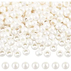 300 count Plastic European  Beads, 12mm Creamy White 5.8 mm Big Hole Plastic Imitation  Round Faux  Loose Rondelle Spacer European Beads for DIY Dreamcatcher  Making
