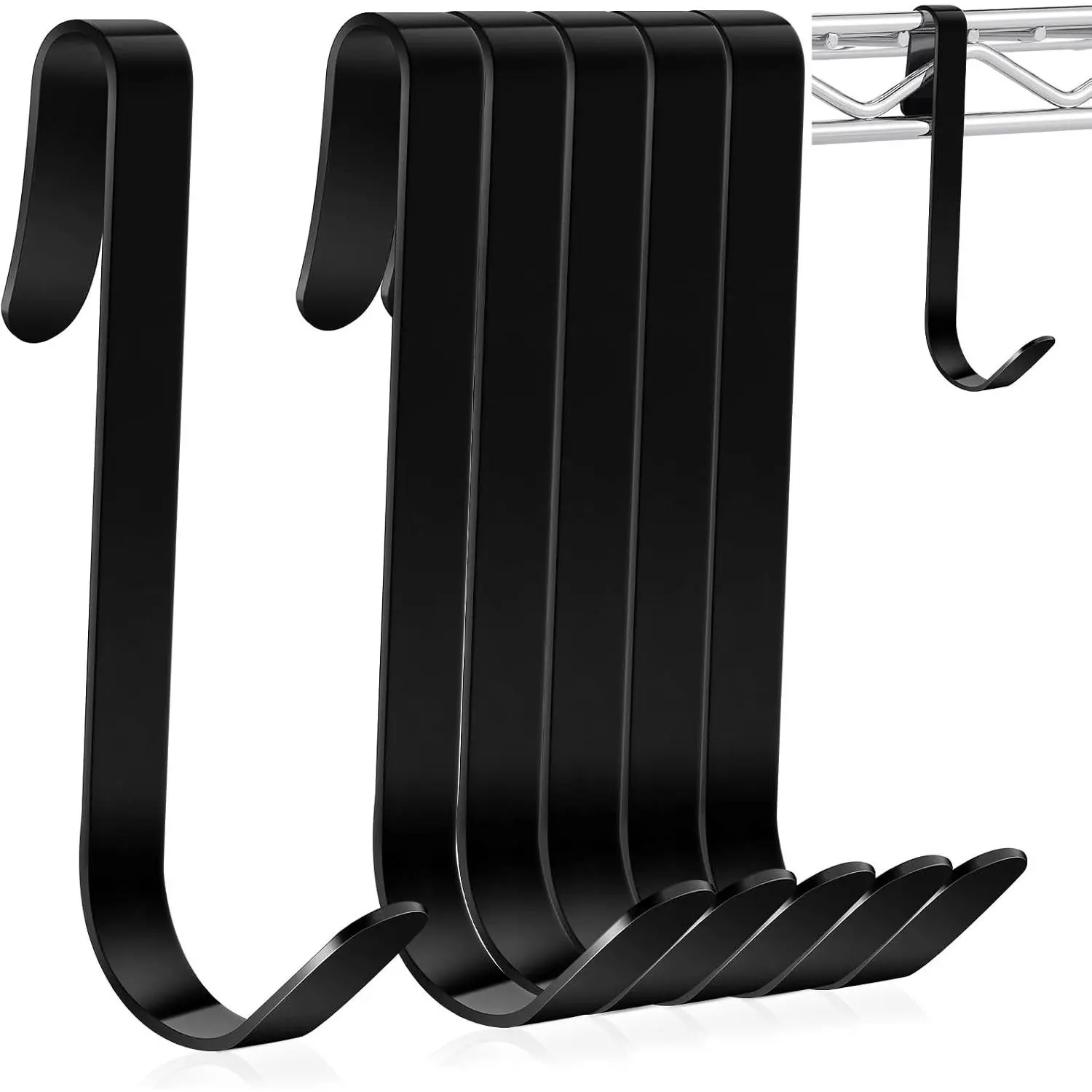 6 Pcs J Hook for Wire Shelving 3.6 Inch Large Heavy Duty Metal Shelf Hooks for Wire Shelves Racks Closet Shelving Accessories (Black)