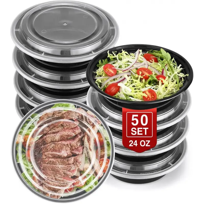 50 Sets Thick 24oz Leakproof Plastic Meal Prep Containers with Lids - Microwave, Freezer, Dishwasher Safe Home & Party Disposable Tableware Storage Containers
