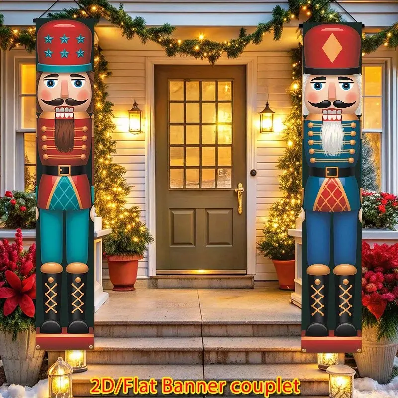 2D Flat Banner 2pc, Couplets Decoration, Nutcracker Porch Sign, Party Decor, Front Door, Outdoor, Indoor, Garden, Home Decor, Christmas Porch Decor