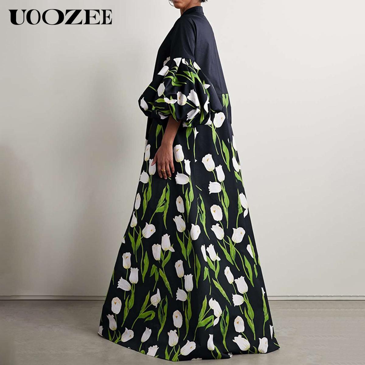 Split-Joint Pleated Floral Printed Floral Loose Long Sleeves Stand Collar Trench Coats Tops Elegant