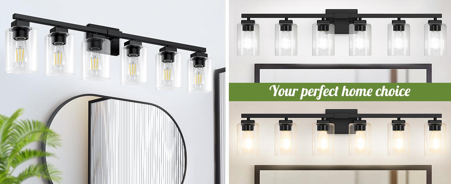 6-Light Bathroom Light Fixtures, Modern Black Vanity Light, Bathroom Lighting Fixtures Over Mirror, Matte Black Bathroom Wall Lamp, Wall Lights for Living Room Bedroom Hallway