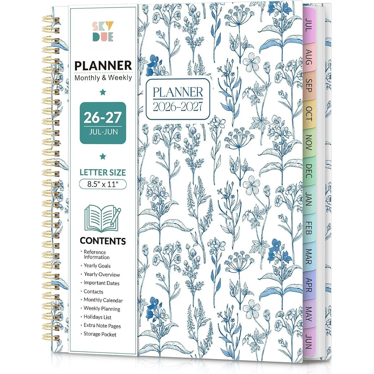2026-2027 Monthly and Weekly Academic Planner, July 2026-June 2027, 8.5"x11", Agenda Calendar with Colorful Tabs and Storage Pocket, Ideal for School Office Supplies
