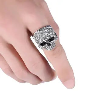 Classic Fashion Rock Punk Skull Rings For Women Men Vintage Silver Color Crystal Rhinestone Jewelry Gothic Biker Ring Party Gift