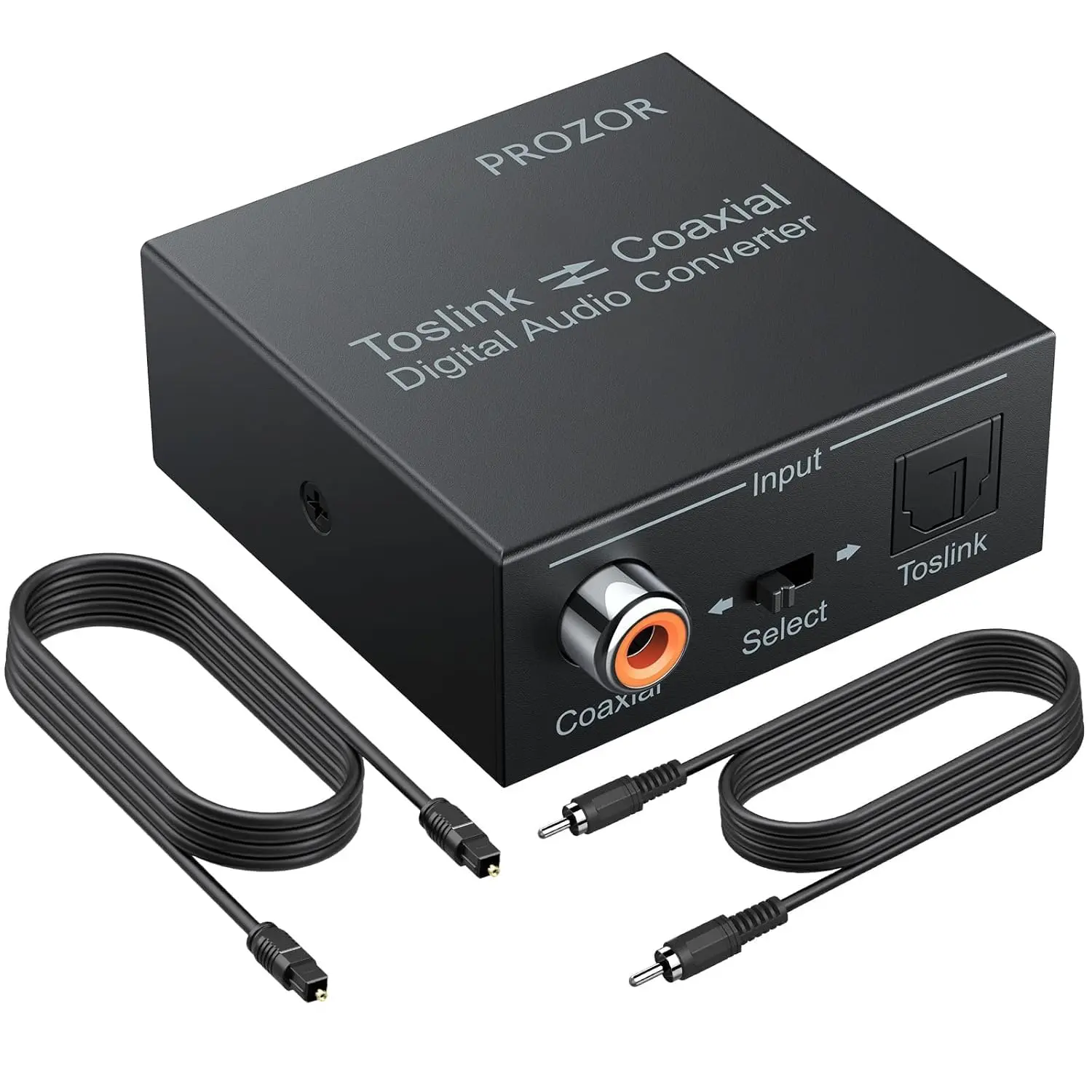 PROZOR 192K Bi-derectional Coaxial Optical Converter, Optical SPDIF Toslink to Coaxial, Coaxial to Optical SPDIF Toslink, Support DTS/Dolby-AC3, Bi-derectional Digital Splitter with Optical Cable