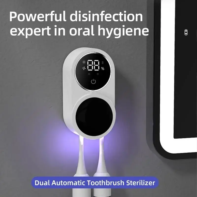 New Smart Home Automatic Sensor Dual Toothbrush Disinfector, Uvc UV Light Circulating Drying Sterilization, UV Toothbrush Holders, No Drilling Electric Toothbrush Holder, Toothbrush Sanitizer And Holder, Toothbrush Sterilizer Holder