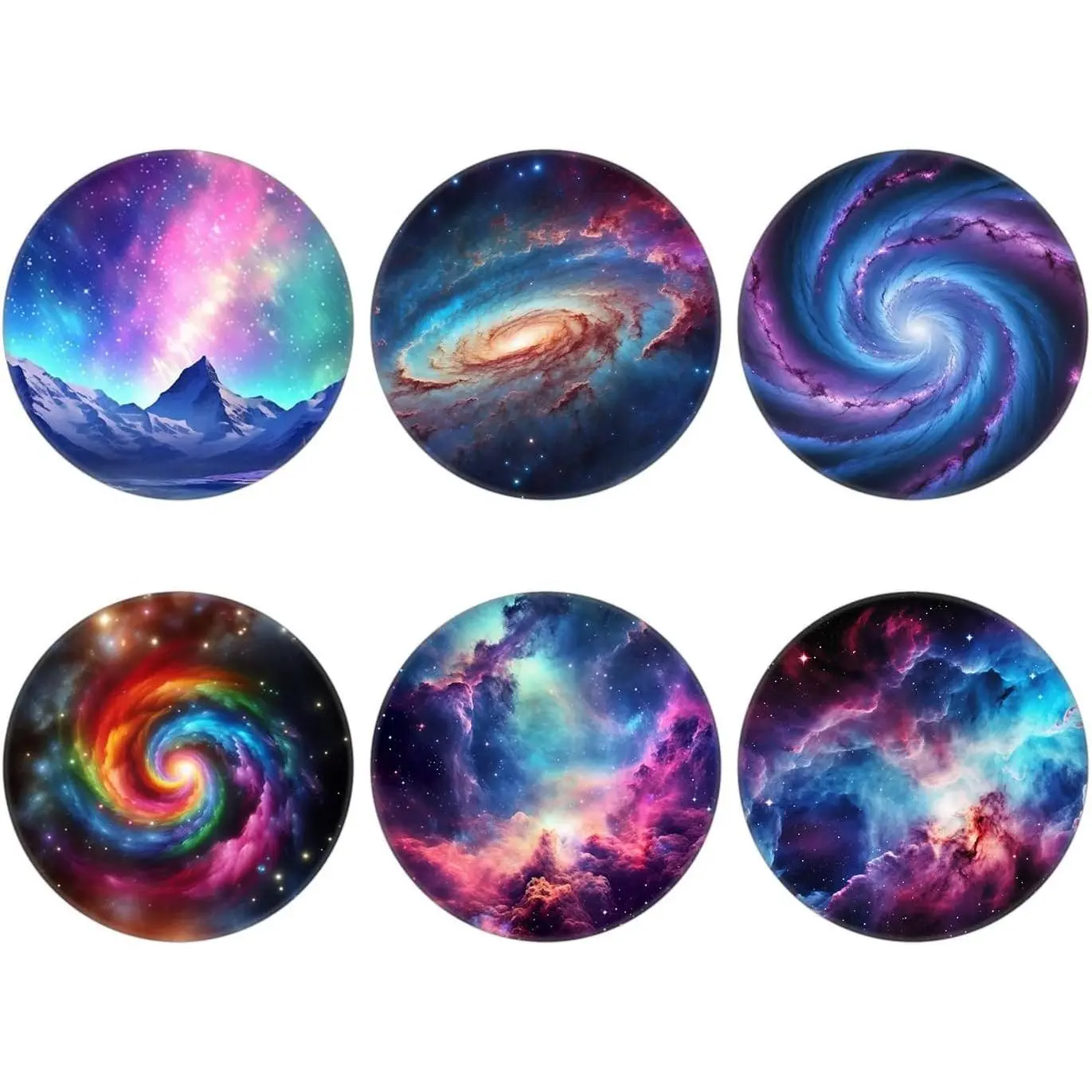 6 Pack - Collapsible Cell Phone Grip for Smartphones,Mobile Expanding Cellphone Holder Kicktand for Phone and Case - Blue Galaxy Nebula