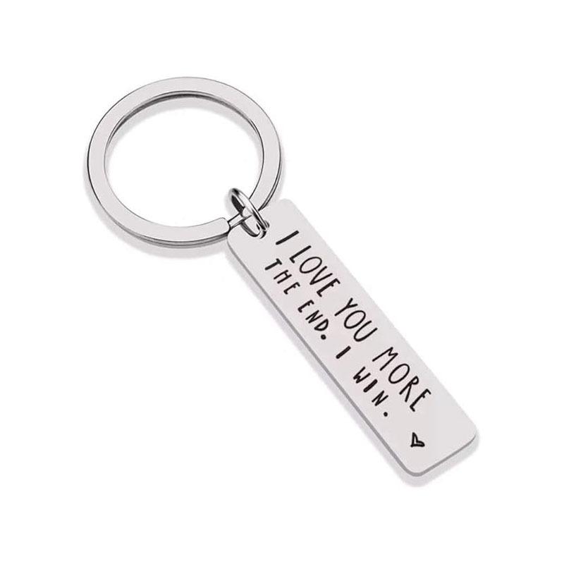 I Love You More Creative Slogan Metal Keychain, Stainless Steel Key Ring with Long Bar Pendant for Car Keys, Cute Fashion Accessory for Men and Women, Perfect Valentine's Day Gift and Keychain for Bags