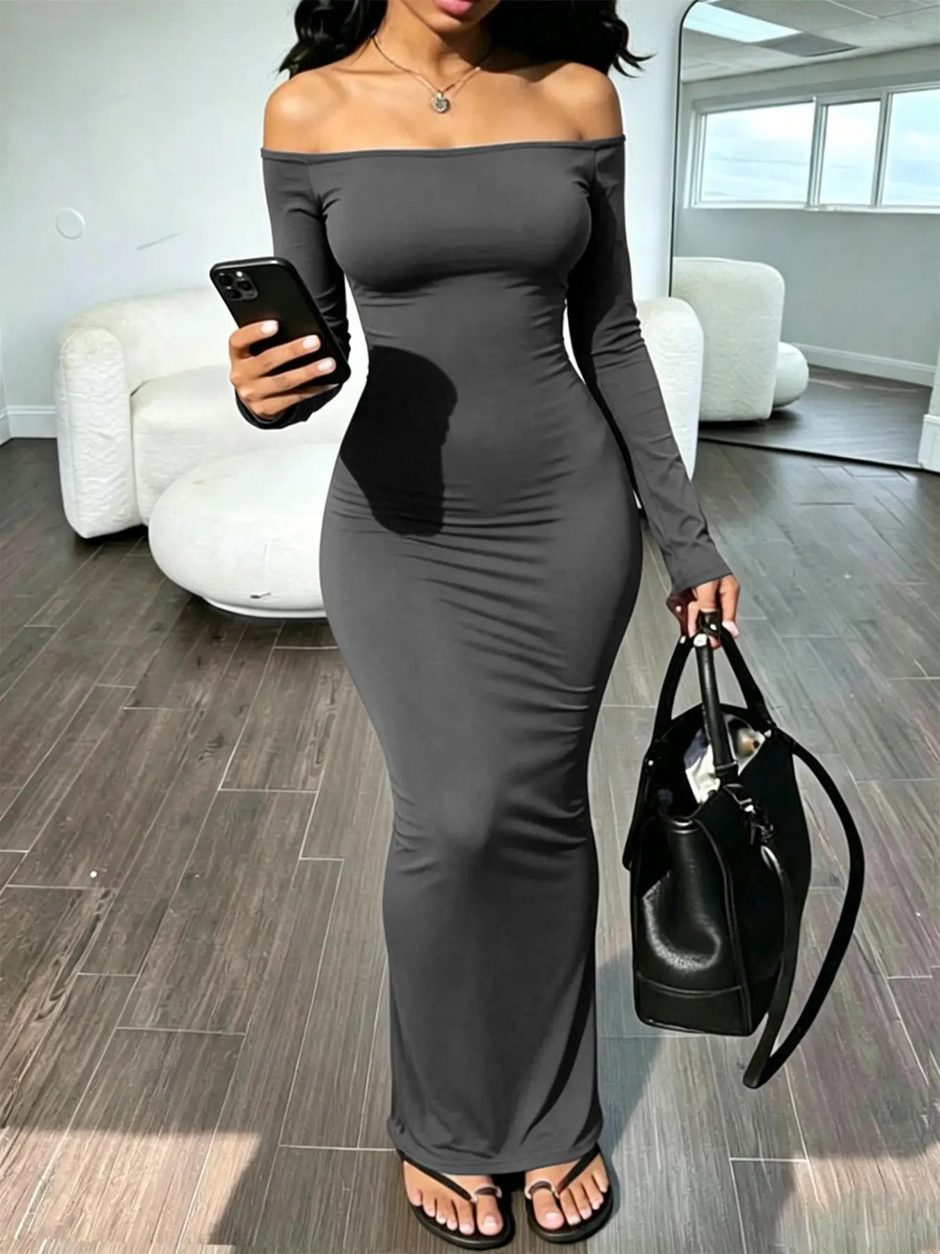 Elegant Long Bodycon Dress, Long Sleeves, Solid Color, Multiple Colors Available, Perfect for Formal Occasions, Timeless Style, Chic, Comfortable Fit, Formal Wear, Elegant Fitted